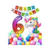 Parti Station Unicorn Renkli 6 Yaş Doğum Günü Balon Set PSUNCORN