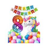 Parti Station Unicorn Renkli 8 Yaş Doğum Günü Balon Set PSUNCORN