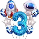 Parti Station Uzay Kozmik Galaksi Astronot Roket Balon Set Yıldız Balon Folyo Set Konsept Doğum Günü Set Yaş Balon - Çok Renkli - 3
