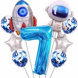 Parti Station Uzay Kozmik Galaksi Astronot Roket Balon Set Yıldız Balon Folyo Set Konsept Doğum Günü Set Yaş Balon - Çok Renkli - 7