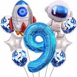 Parti Station Uzay Kozmik Galaksi Astronot Roket Balon Set Yıldız Balon Folyo Set Konsept Doğum Günü Set Yaş Balon - Çok Renkli - 9