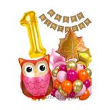 Parti Station Woodland Baykuş Temalı 1 Yaş Folyo Balon Seti Doğum Günü Dekorasyonu