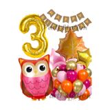 Parti Station Woodland Baykuş Temalı 3 Yaş Folyo Balon Seti Doğum Günü Dekorasyonu