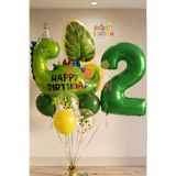 Parti Station Yeşil Dinozor Konsept 2 Yaş Balon Set Dinozor Tema Doğum Günü Folyo Balon Set