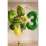 Parti Station Yeşil Dinozor Konsept 3 Yaş Balon Set Dinozor Tema Doğum Günü Folyo Balon Set