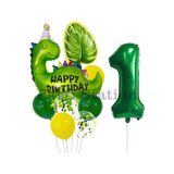 Parti Station Yeşil Dinozor Temalı 1 Yaş Folyo Balon Seti Doğum Günü Dekorasyonu