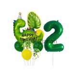 Parti Station Yeşil Dinozor Temalı 2 Yaş Folyo Balon Seti Doğum Günü Dekorasyonu