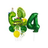 Parti Station Yeşil Dinozor Temalı 4 Yaş Folyo Balon Seti Doğum Günü Dekorasyonu