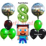 Parti Station Yeşil Rakam Balonlu Minecraft Konsept Doğum Günü 8 Yaş Balon Set Minecraft Yeşil Siyah Balon Set