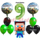Parti Station Yeşil Rakam Balonlu Minecraft Konsept Doğum Günü 9 Yaş Balon Set Minecraft Yeşil Siyah Balon Set