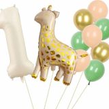 Parti Station Zürafa 1 Yaş Balon Set Yıldız Balon Folyo Set Konsept Doğum Günü Set Yaş Balon Set