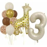 Parti Station Zürafa 3 Yaş Balon Folyo Set Konsept Doğum Günü Set Yaş Balon Set