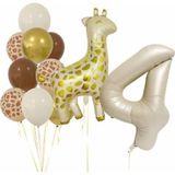 Parti Station Zürafa 4 Yaş Balon Folyo Set Konsept Doğum Günü Set Yaş Balon Set