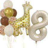Parti Station Zürafa 8 Yaş Balon Folyo Set Konsept Doğum Günü Set Yaş Balon Set