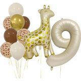 Parti Station Zürafa 9 Yaş Balon Folyo Set Konsept Doğum Günü Set Yaş Balon Set