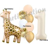 Parti Station Zürafa Balon Set Safari Zürafa 1 Yaş Balon Set Sevimli Zürafa Ve Krem Rakam Balon Doğum Günü Set