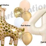 Parti Station Zürafa Balon Set Safari Zürafa 4 Yaş Balon Set Sevimli Zürafa Ve Krem Rakam Balon Doğum Günü Set