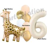 Parti Station Zürafa Balon Set Safari Zürafa 6 Yaş Balon Set Sevimli Zürafa Ve Krem Rakam Balon Doğum Günü Set