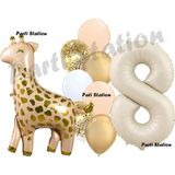 Parti Station Zürafa Balon Set Safari Zürafa 8 Yaş Balon Set Sevimli Zürafa Ve Krem Rakam Balon Doğum Günü Set