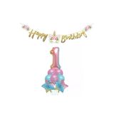 Parti Sürprizi Çiçekli Unicorn 1 Yaş Gökkuşağı Balon Set