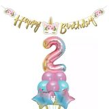 Parti Sürprizi Çiçekli Unicorn 2 Yaş Gökkuşağı Balon Set