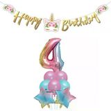 Parti Sürprizi Çiçekli Unicorn 4 Yaş Gökkuşağı Balon Set
