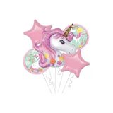 Parti Sürprizi Çiçekli Unicorn 5 Li Folyo Balon Set