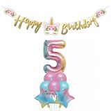 Parti Sürprizi Çiçekli Unicorn 5 Yaş Gökkuşağı Balon Set