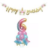 Parti Sürprizi Çiçekli Unicorn 6 Yaş Gökkuşağı Balon Set