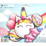 Parti Sürprizi Çiçekli Unicorn 7 Li Folyo Balon Set