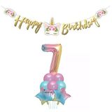 Parti Sürprizi Çiçekli Unicorn 7 Yaş Gökkuşağı Balon Set