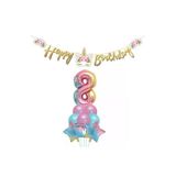 Parti Sürprizi Çiçekli Unicorn 8 Yaş Gökkuşağı Balon Set