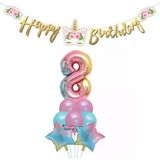 Parti Sürprizi Çiçekli Unicorn 8Yaş Gökkuşağı Balon Set
