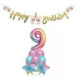 Parti Sürprizi Çiçekli Unicorn 9 Yaş Gökkuşağı Balon Set