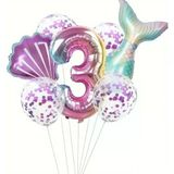 Parti Sürprizi Deniz Kızı Kuyruğu Mor Konfetili 3 Yaş Folyo Balon Set