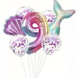 Parti Sürprizi Deniz Kızı Kuyruğu Mor Konfetili 9 Yaş Folyo Balon Set