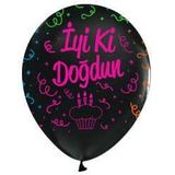 Parti Sürprizi Floresan Siyah İyi Ki Doğdun 10 adet Latex Balon