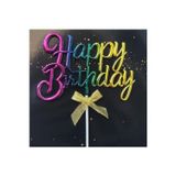 parti sürprizi Gökkuşağı Happy Birthday Fiyonklu Pasta Süsü