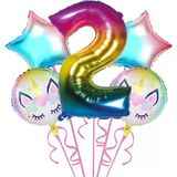 Parti Sürprizi Gökkuşağı Unicorn 2 Yaş Folyo Balon 5 Li Set