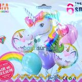 Parti Sürprizi Gökkuşağı Unicorn 6 Lı Folyo Balon Set