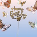 Parti Sürprizi Gold Happy Birthday Lüx Taşlı Pasta Süsü