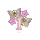 Parti Sürprizi Gold Kelebekli Pembe 1 Yaş Rakam Balon Set