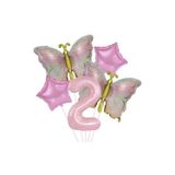 Parti Sürprizi Gold Kelebekli Pembe 2 Yaş Rakam Balon Set