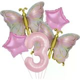 Parti Sürprizi Gold Kelebekli Pembe 3 yaş Rakam Balon Set