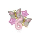 Parti Sürprizi Gold Kelebekli Pembe 6 yaş Rakam Balon Set
