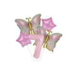 Parti Sürprizi Gold Kelebekli Pembe 7 Yaş Rakam Balon Set
