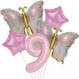 Parti Sürprizi Gold Kelebekli Pembe 9 Yaş Rakam Balon Set