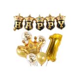 Parti Sürprizi Happy Yazılı Gold Konfetili 1 Yaş Rakam Balon Set