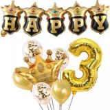 Parti Sürprizi Happy Yazılı Gold Konfetili 3 Yaş Rakam Balon Set