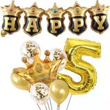 Parti Sürprizi Happy Yazılı Gold Konfetili 5 Yaş Rakam Balon Set